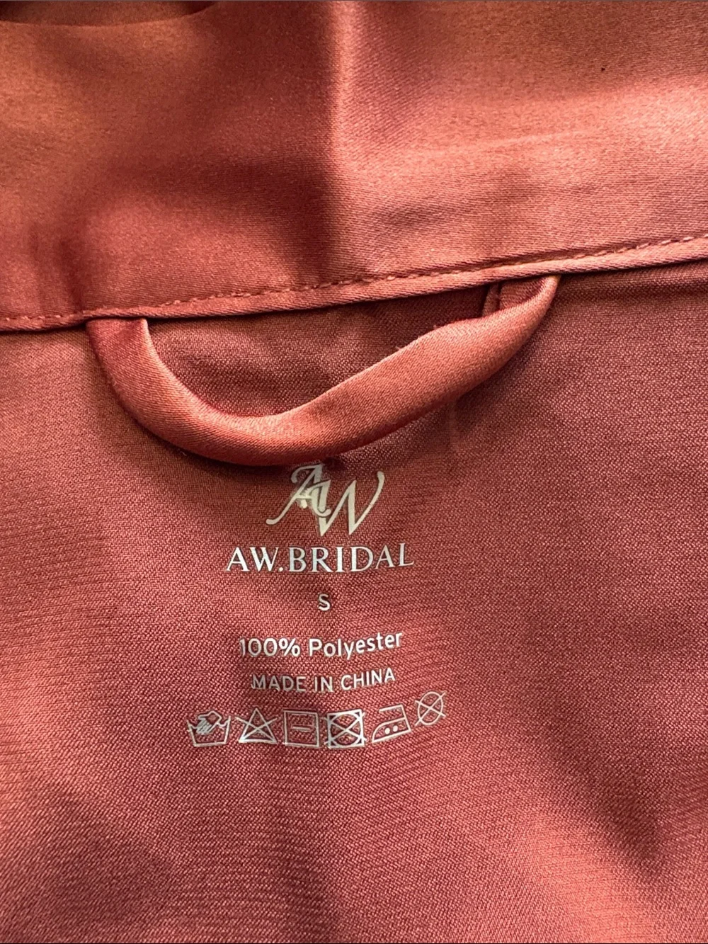 AW Bridal Small Cinnamon Satin Wrap Kimono Robe with Waist Tie